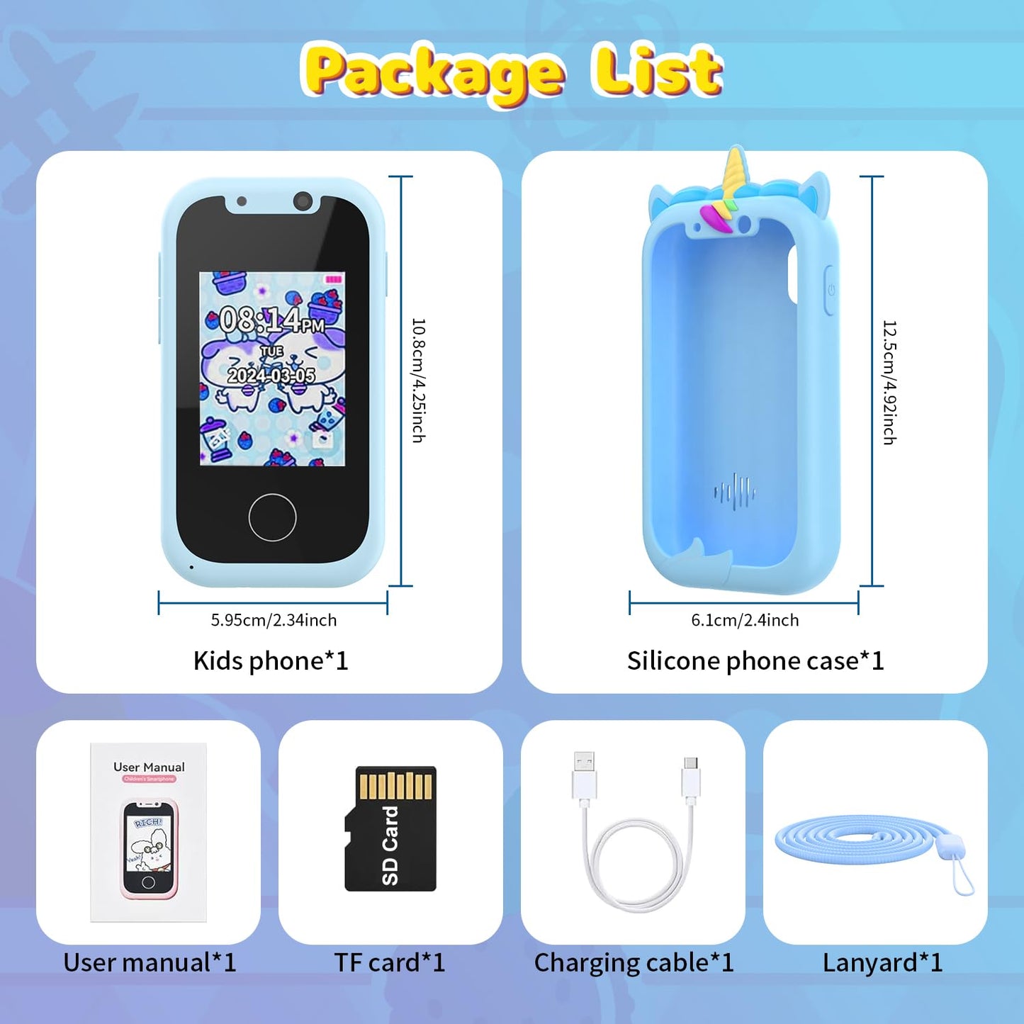 Ashfly 2.4" Unicorn Kids Camera, 1080P HD Dual Camera Children's Toy, Recordable Video, Kids Smartphone Toy with SD Card, Pretend Smartphone for 3-10 Year Old Girls and Boys.