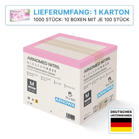 1000 pieces (10x100) ARNOMED disposable gloves in pink, disposable gloves size M, nitrile disposable gloves, powder-free nitrile gloves, disposable rubber gloves, protective gloves, nitrile gloves in XS, S, M, L.