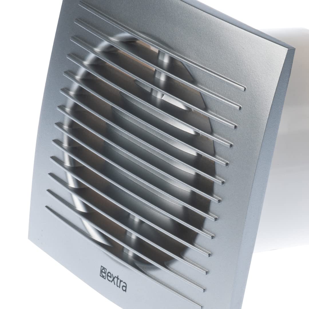 EUROPLAST Ø 150mm bathroom fan with humidity sensor and timer. Quiet plastic ventilator in silver.