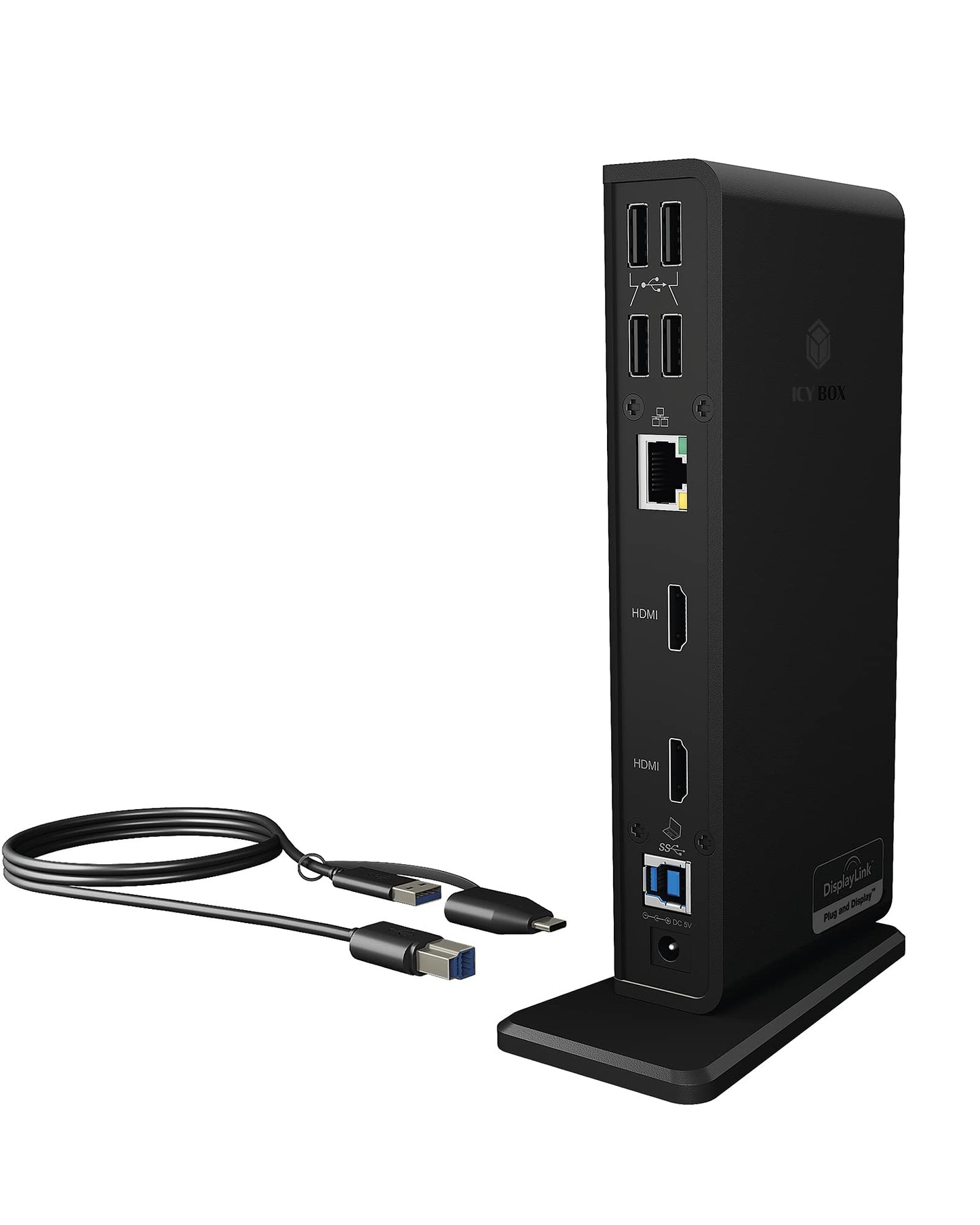 ICY BOX USB-C Docking Station (11-in-1) for 2 monitors (2x HDMI), 6x USB 3.0 HUB, DisplayLink, Gigabit Ethernet, Audio, IB-DK2251AC for Windows, M1/M2 MacBook Air/Pro.