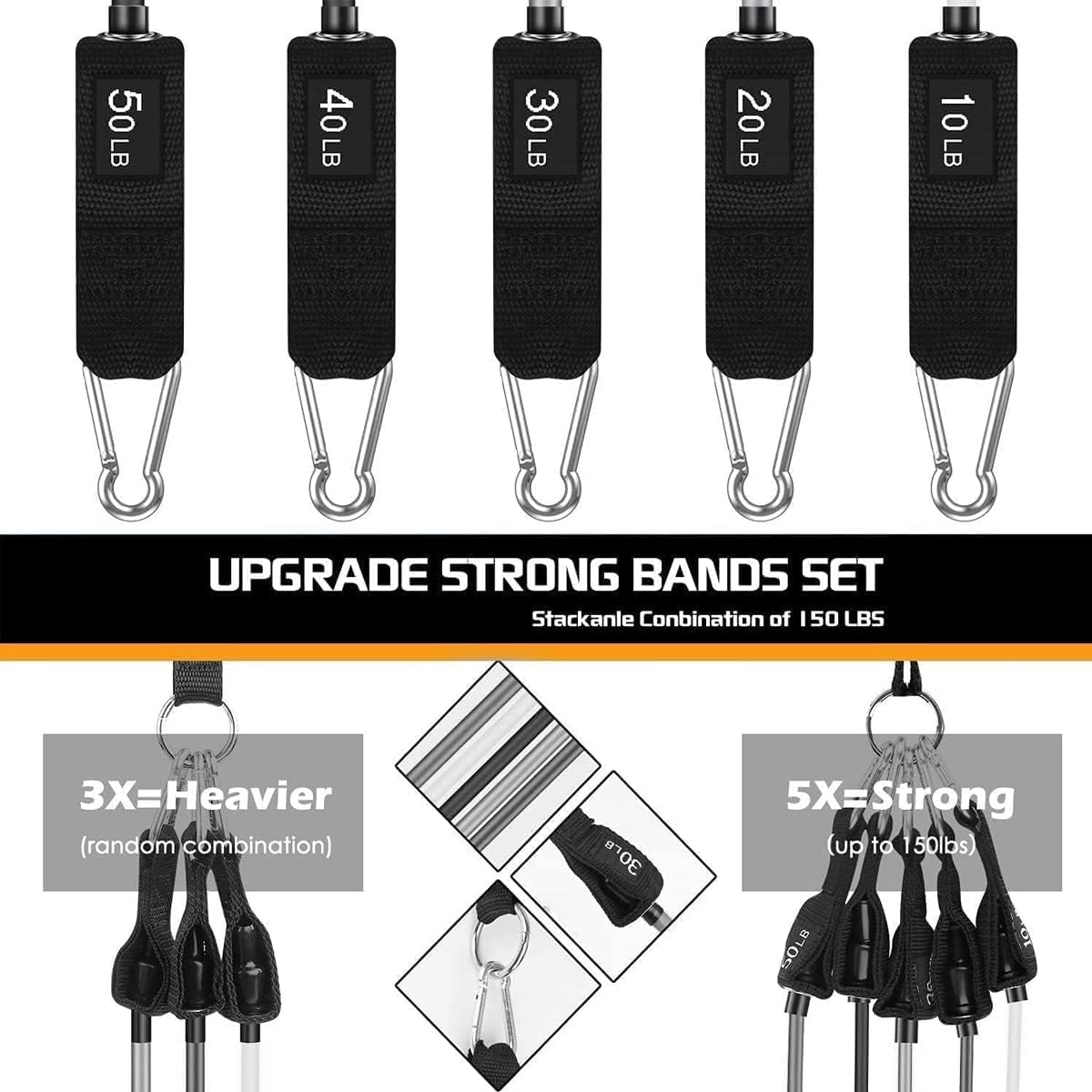 VEICK resistance bands, exercise bands, workout bands with handles for men and women (10-150 pounds, grey gradient)