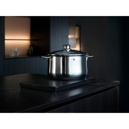 WMF Diadem Plus Stewpot large 24cm, glass lid, induction meatpot 6.5l, polished Cromargan stainless steel, uncoated