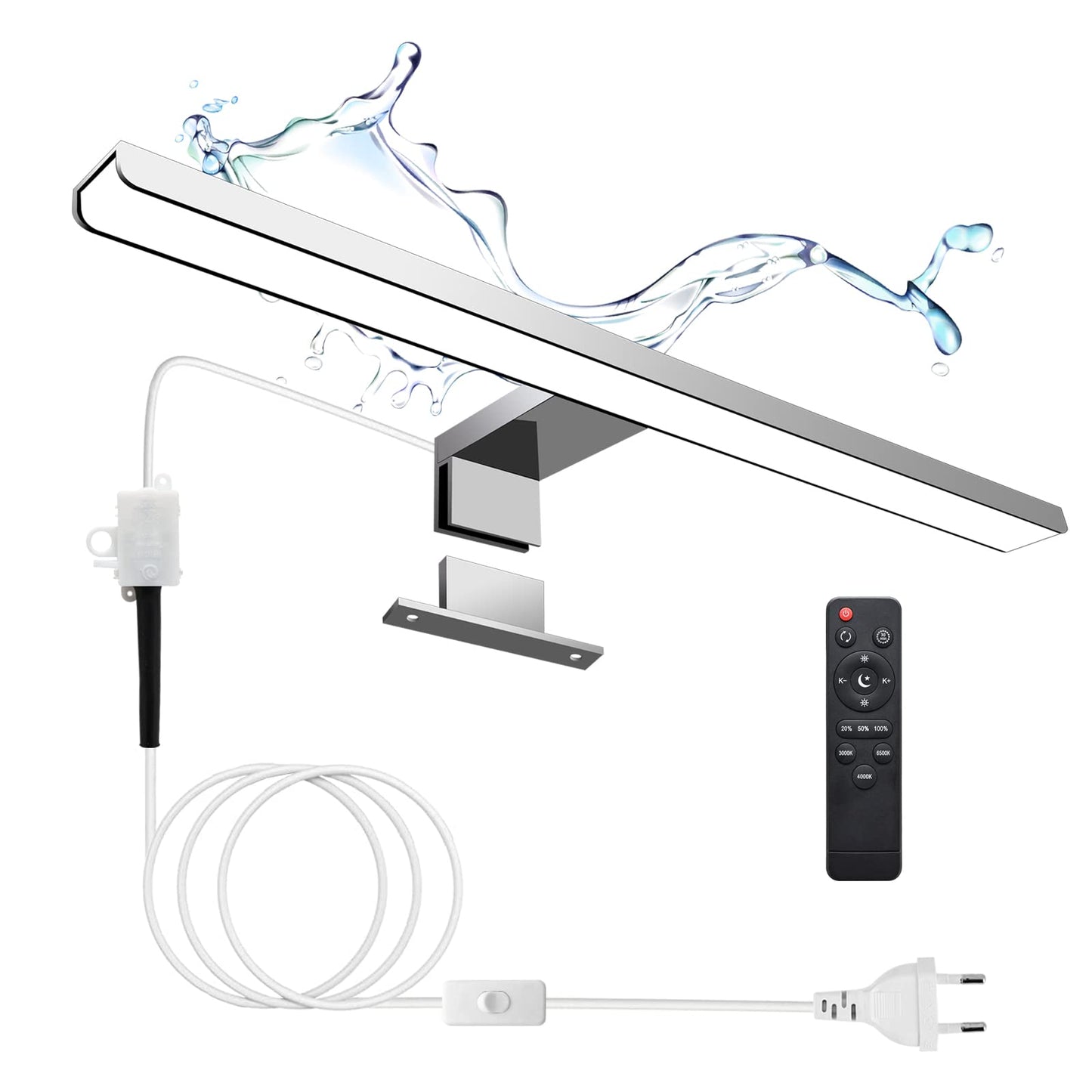 KYOTECH LED mirror light for bathroom. Dimmable 12W 400mm 800LM with switch. IP44 waterproof. Remote controlled. Makeup light for bathroom. Made of aluminum material.