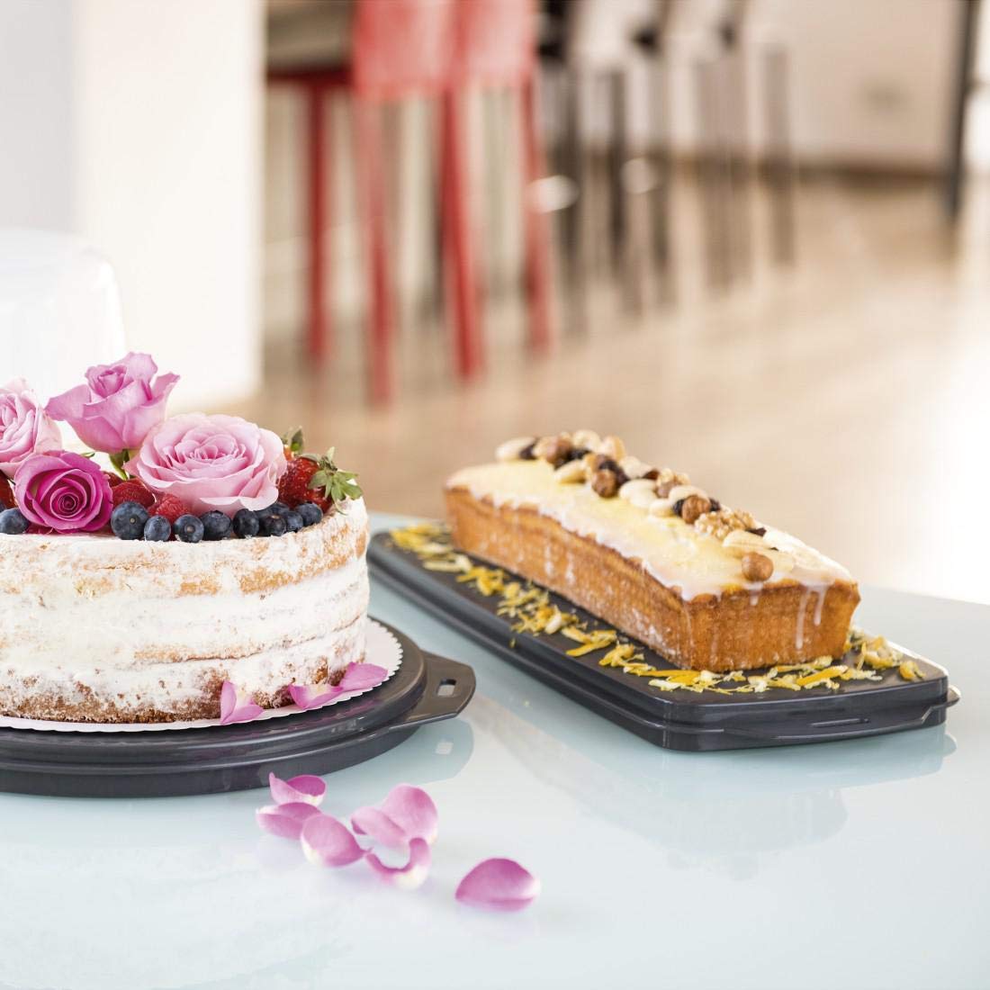 Xavax Cake Transport Box (rectangular cake box for loaf cakes, dishwasher-safe cake container with lid and carrying handle) black