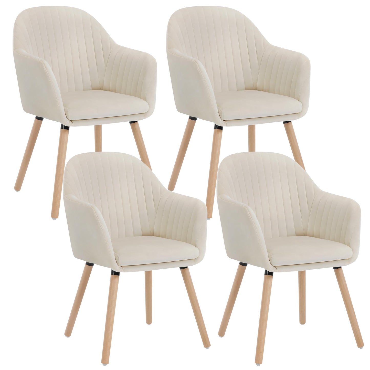 WOLTU dining chairs set of 4 kitchen chair living room chair upholstered chair design chair with armrest velvet solid wood cream white BH95cm-4