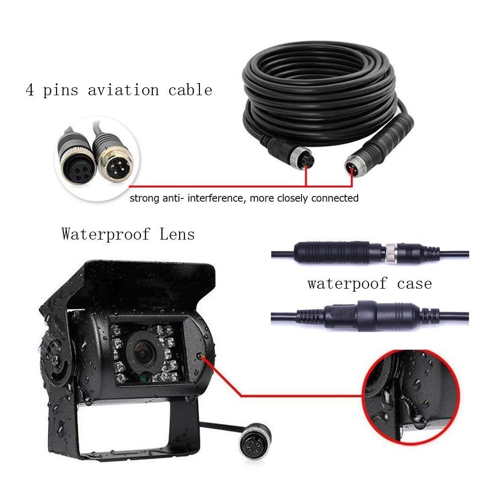 9 inch rear view camera set monitor with 4 pin cable, 4 waterproof night vision mirror cameras for trucks, RVs, trailers, caravans, and agriculture. 12V/24V/35V rearview camera cable for parking assistance.