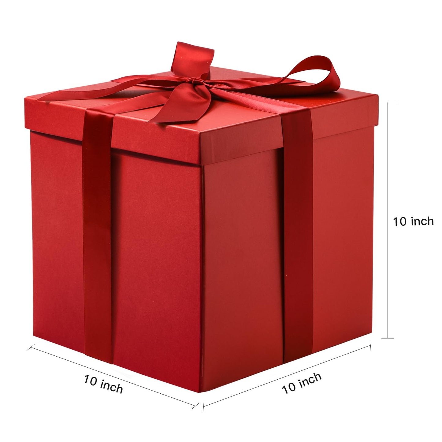 RUSPEPA Medium Birthday Gift Box with Lid, Ribbon, and Tissue Paper, Foldable Gift Box - 1 Piece, 10 x 10 x 10 inches, Red
