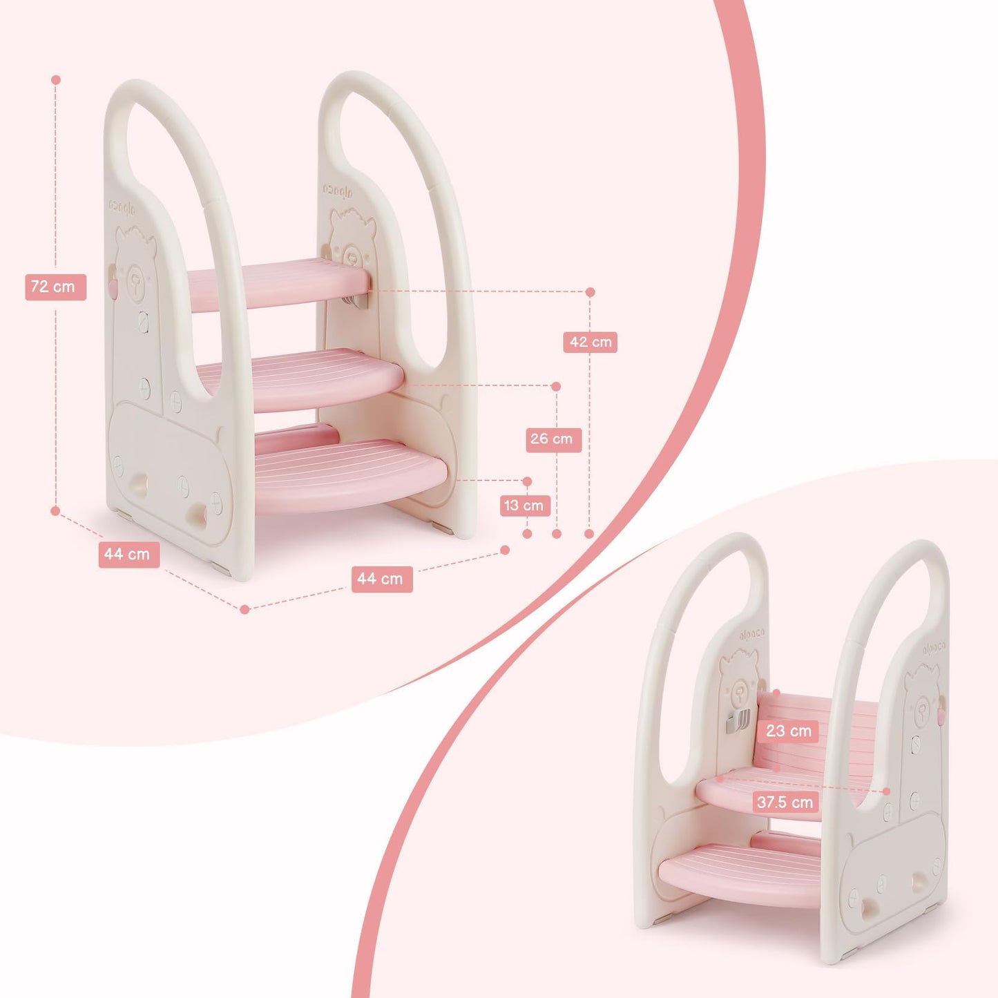 Onasti Kids Step Stool, Three-Step Height Adjustable Toddler Stool for Babies, Comfortable Handrail, Multi-Functional, Anti-Slip, Suitable for 1.5 to 6 Years - (Pink)