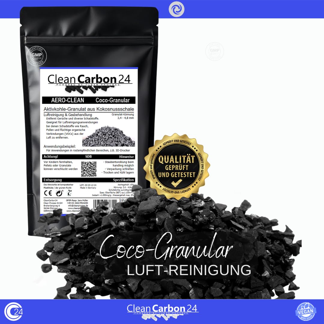 Activated charcoal granules 3.4 - 4.8mm, made from coconut shells for air purification (2.5 liters)