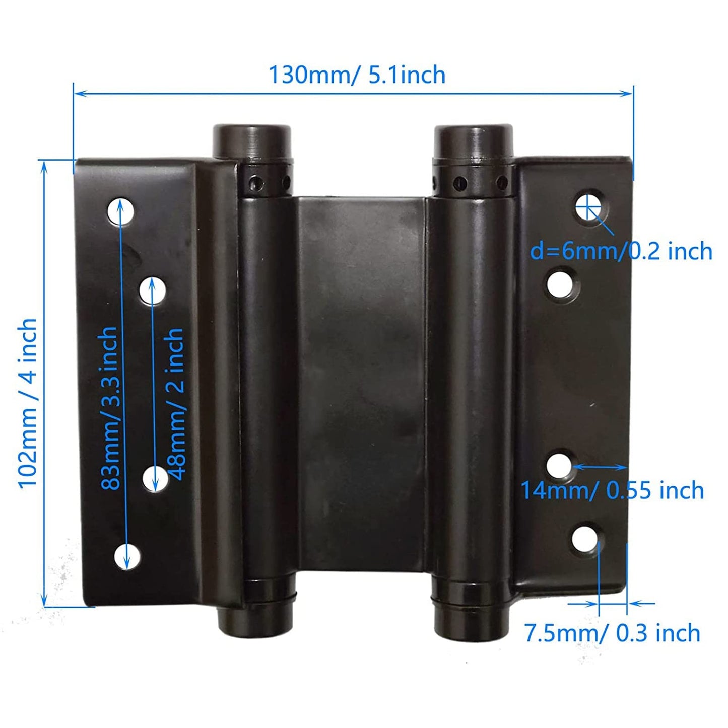 2 pairs of 4-inch black double-action stainless steel door hinges for Saloon Cafe self-closing, perfectly adjustable, 100mm long.