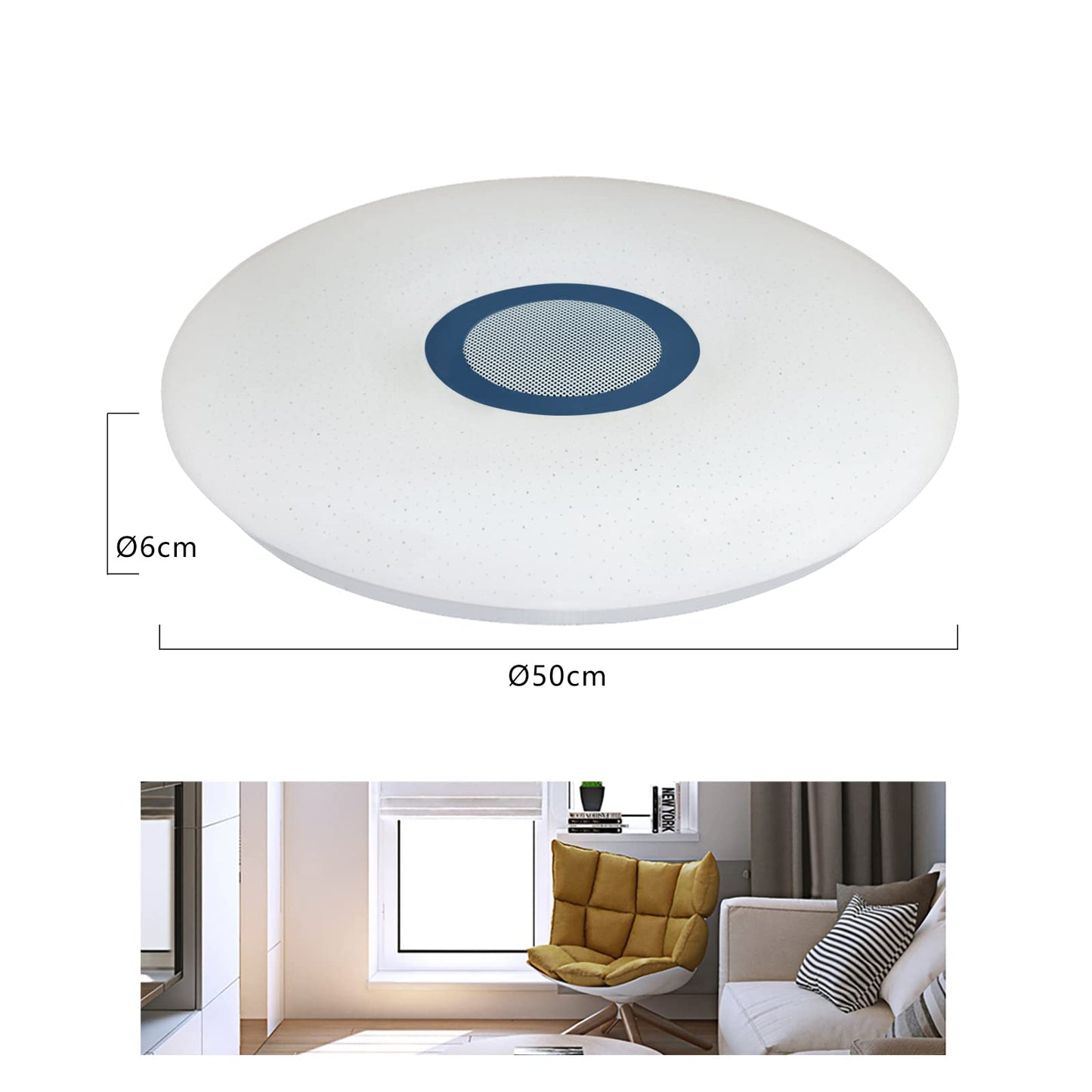 JDONG LED ceiling light with remote control and app, Bluetooth speaker, memory function, color changing, 54W warm/cold white, white noise, timer function, living room lamp bedroom ceiling lamp.