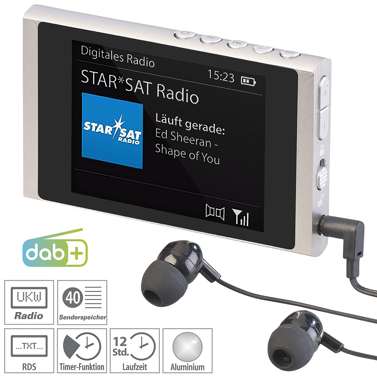 VR-Radio DAB Radio: Digital Slim Pocket Radio DAB+/FM, Battery, Earphones, Aluminum Case (DAB Mini Radio, Pocket, Fitness)
