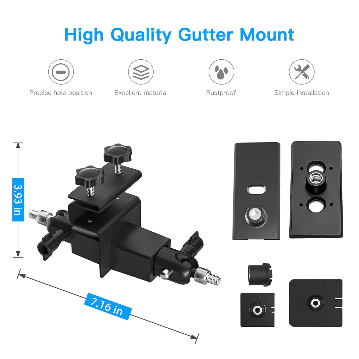 2-in-1 gutter mount for Arlo Solar Panel/Arlo Pro 3/Arlo Ultra/Arlo Ultra 2/Arlo Essential/Arlo Pro 4/eufyCam Outdoor Mount accessory for Arlo Pro 4 and Arlo Solar Panel (Black, 1 piece)