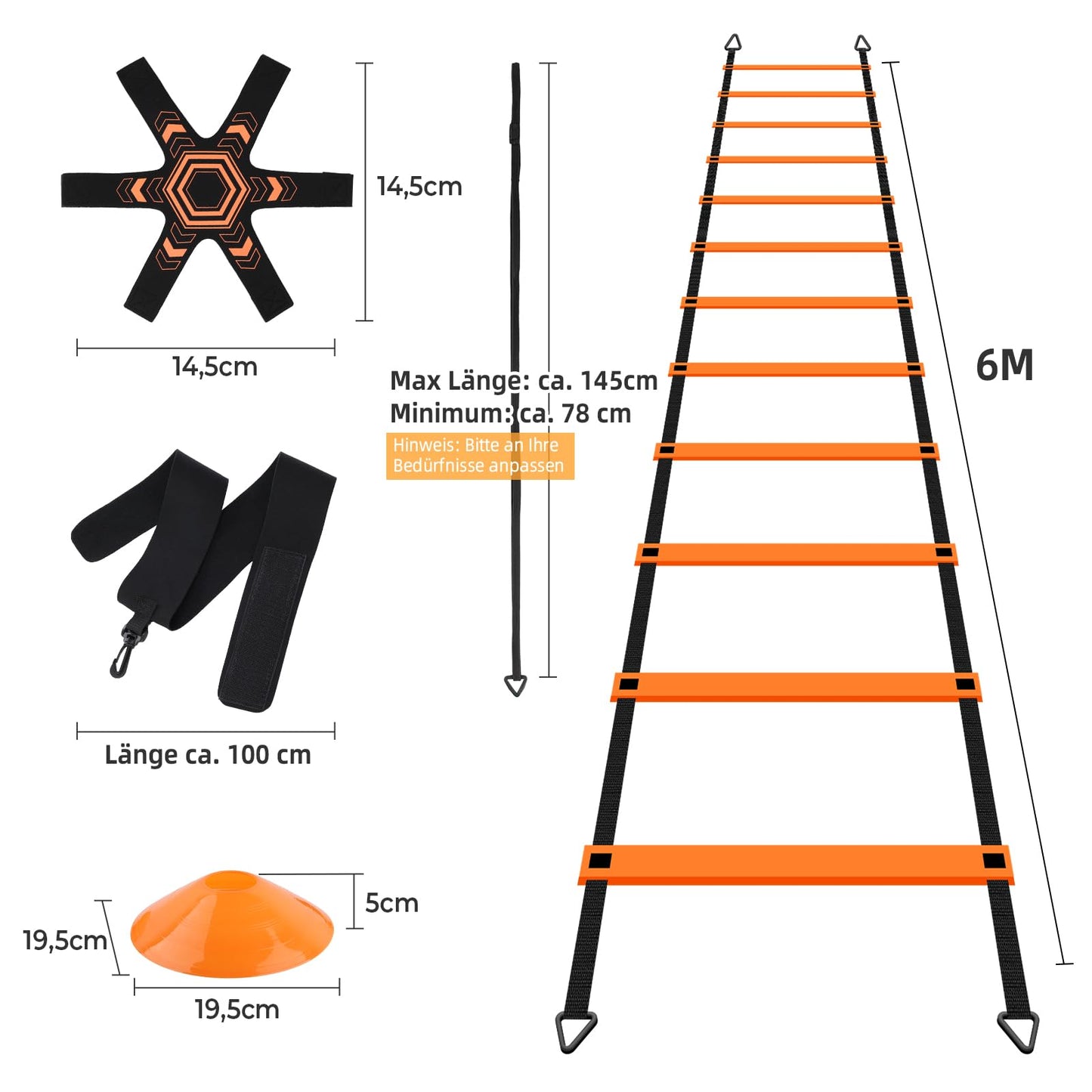 Yissvic Soccer Training Equipment Coordination ladder Soccer Gifts Boys Training Set 6m with Kick Trainer 10 cones 4 ground pegs