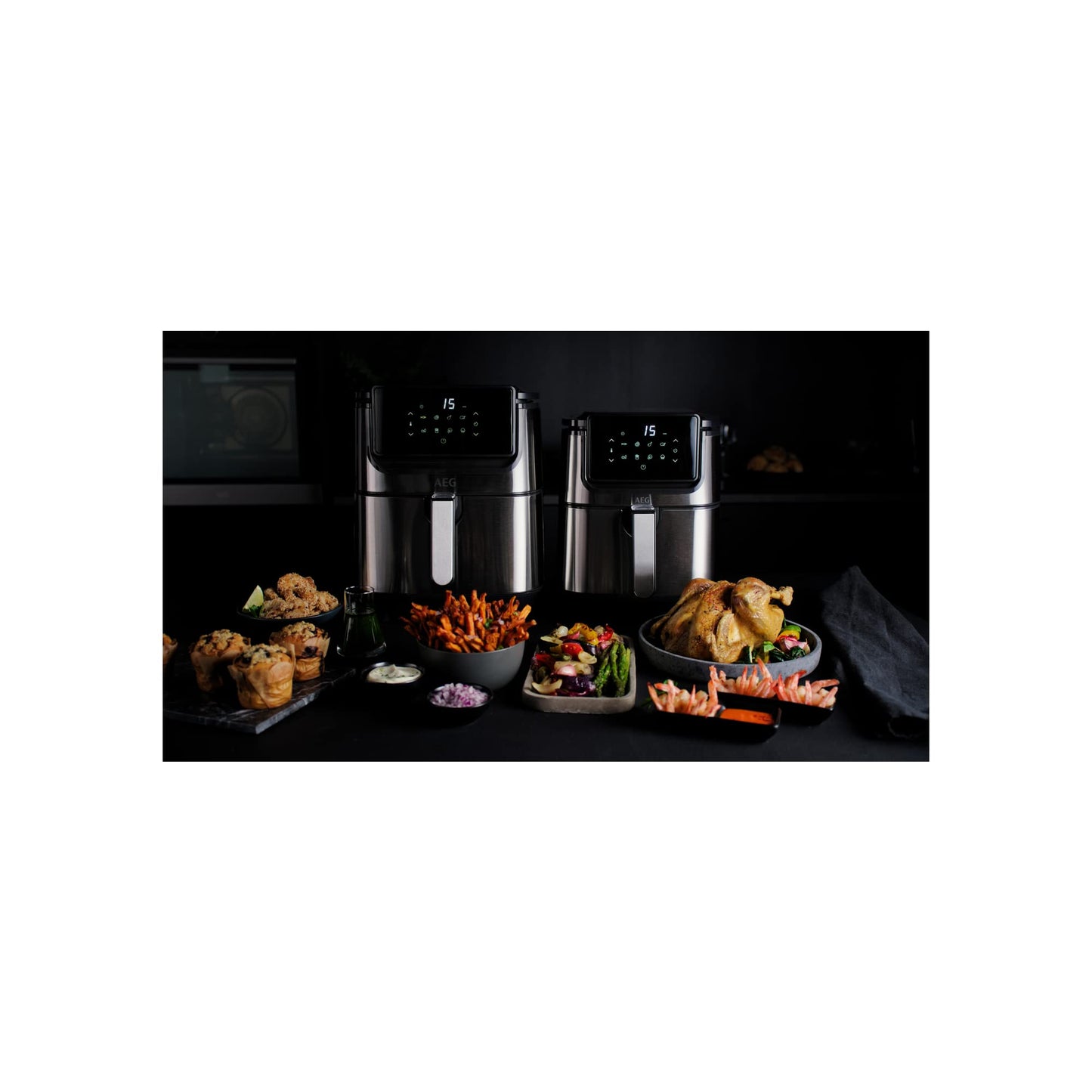 AEG AF6-1-6ST Hot Air Fryer (Frying, Grilling, Roasting, Baking with little to no oil, 8 pre-set programs, XXL capacity, dishwasher safe, LED touch display, programmable, stainless steel)