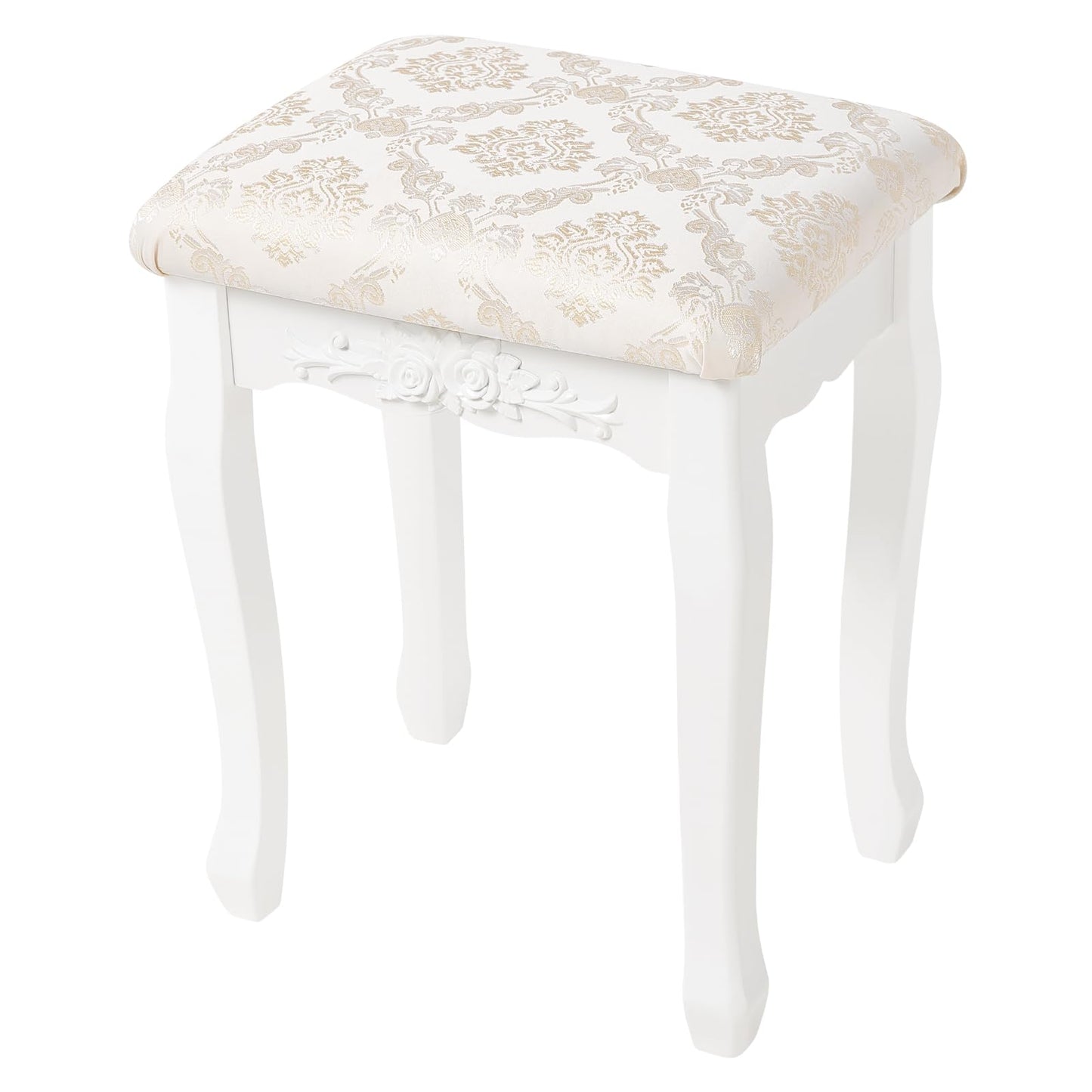 WOLTU Makeup Stool Vanity Stool, Country Style Ottoman, Baroque Padded Stool for Vanity Table, MDF Wood, White Lacquered, MB6011