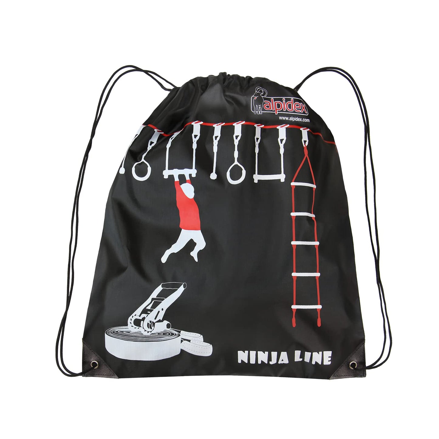 ALPIDEX Ninja Line Kids Slackline Obstacle Set includes rings, rope knots, swing, climbing ladder, expandable Warrior Course. 7-year warranty on materials*. Style: Fun.