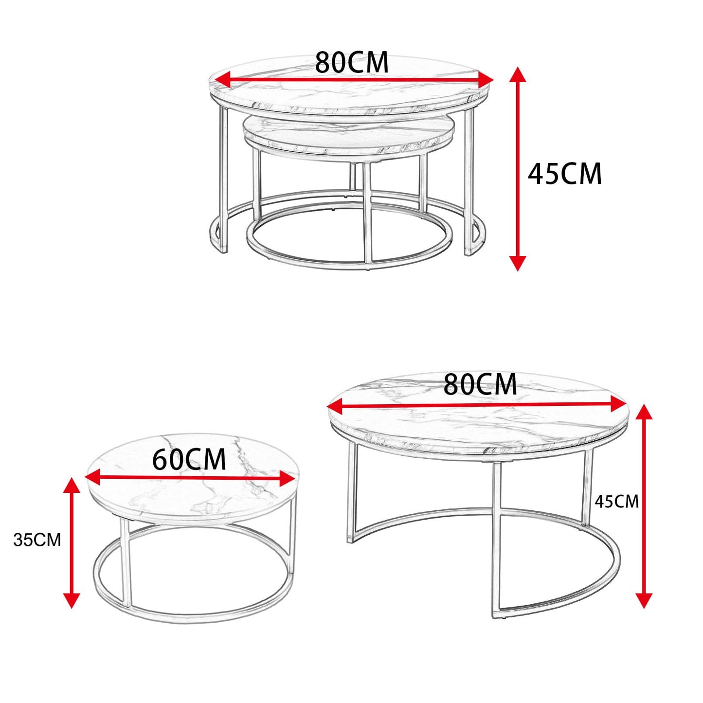 Soayone Round Coffee Table Set of 2, Black Marble Coffee Table with Gold Metal Frame, Round Side Table, Modern Living Room Table, Nesting Tables for Living Room Bedroom Balcony