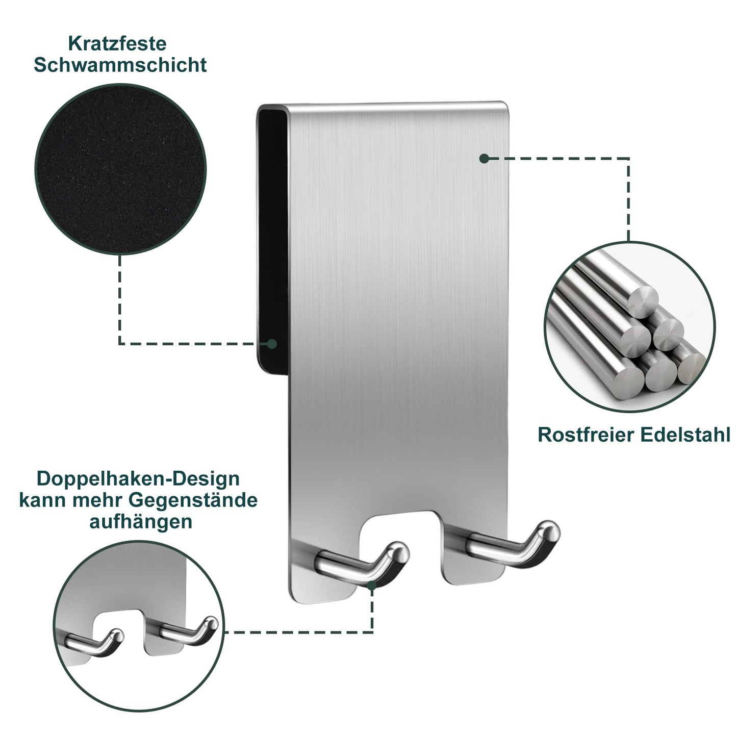 Kegii Bathrobe Towel Hooks 3 Pack - Hooks for Shower Wall, Stainless Steel Towel Holder for Hanging on the Glass Shower Door, Silver