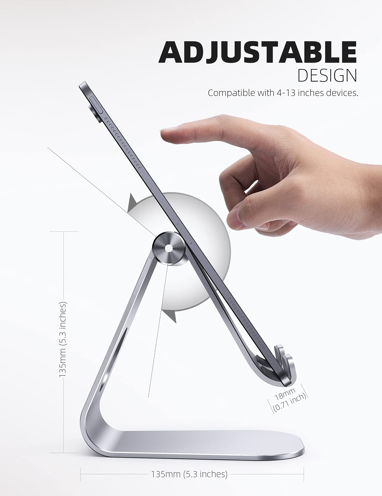 Lamicall Tablet Stand Adjustable, Tablet Holder - Universal Stand, Mount, Dock for 2024 iPad Pro 9.7, 10.5, 11, 12.9, iPad Air Mini 6 5 4, Samsung Tab, and Tablet with 4.7-13 inches - Silver