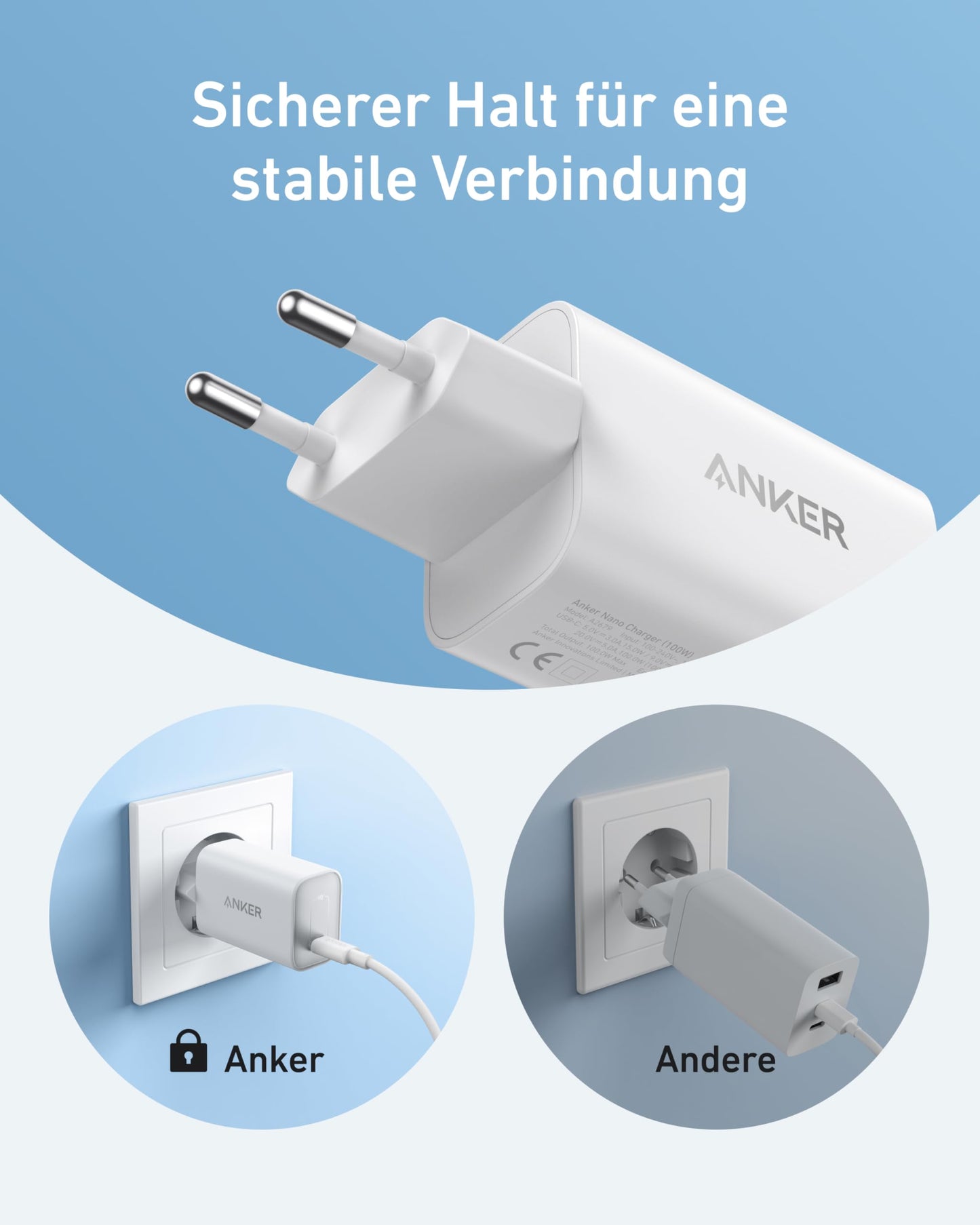 Anchor Nano Charger, 100W MacBook Charger, Power Adapter for MacBook, iPad, iPhone 16, Galaxy, and all USB-C devices, 1.8m USB-C cable included.
