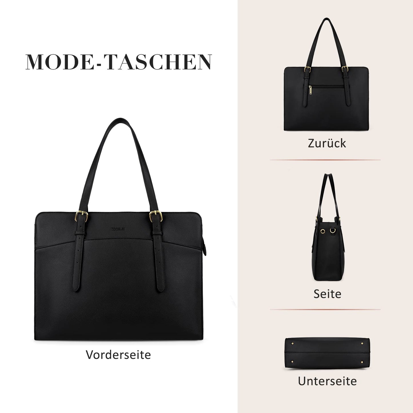 ECOSUSI women's laptop handbag, 15.6-inch laptop bag, shoulder bag, shopper, large business bag made of leather, work bag, notebook bag.