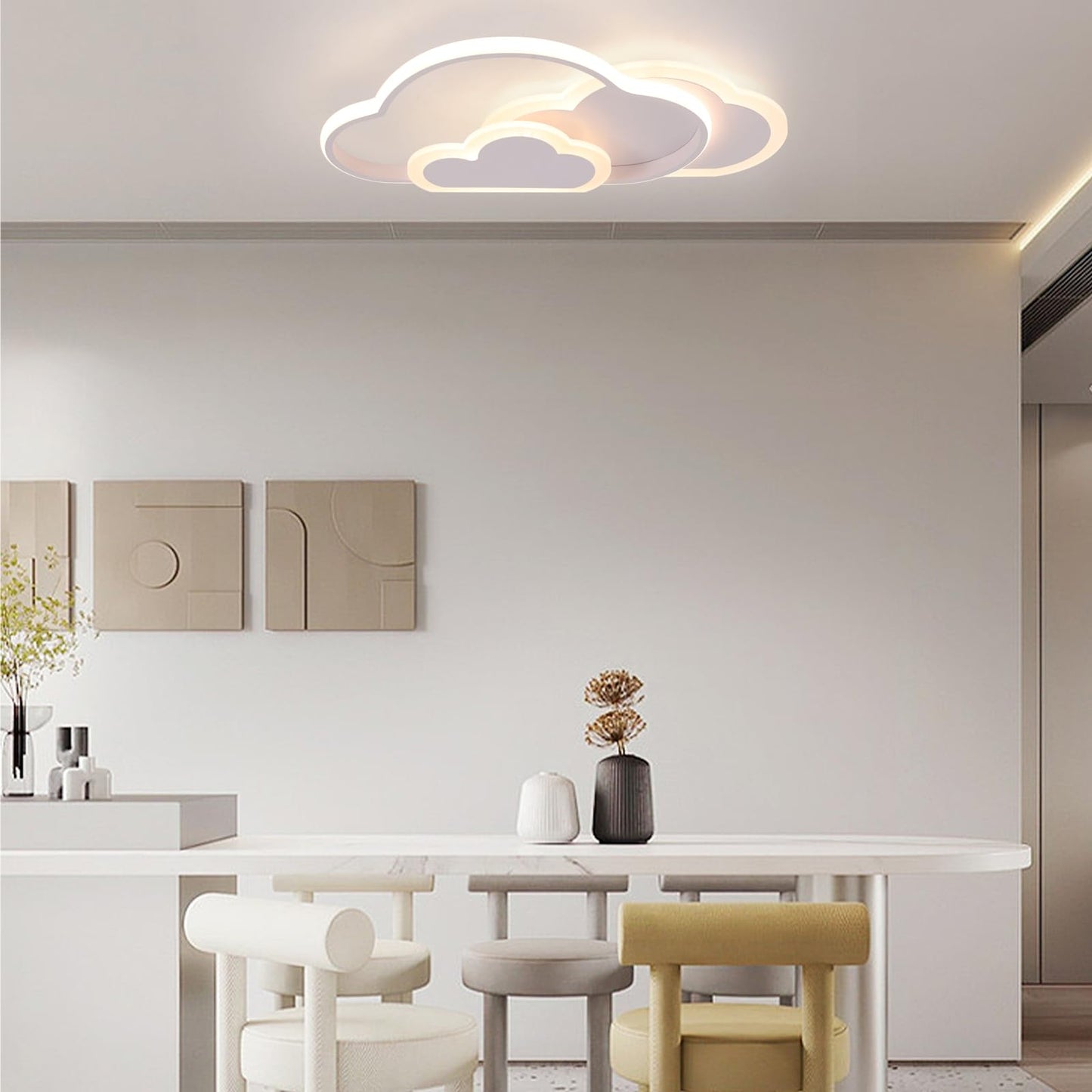 Miniature creative cloud-shaped ceiling light with remote control dimmable, acrylic flush mount ceiling light for living room bedroom hallway and children's room, 52 cm (20.5 in) 42W, White.