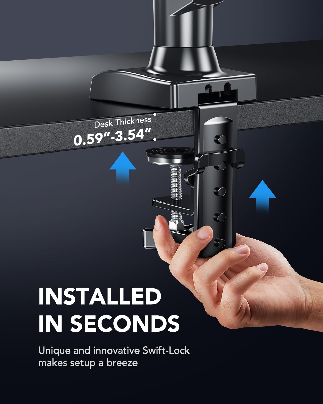 HUANUO Monitor Mount for 13 to 32 Inch Screens, Single Monitor Arm Stand Holds 2~9 kg, Height Adjustable with Tilts, Swivels, Rotates, VESA 75 & 100 mm.