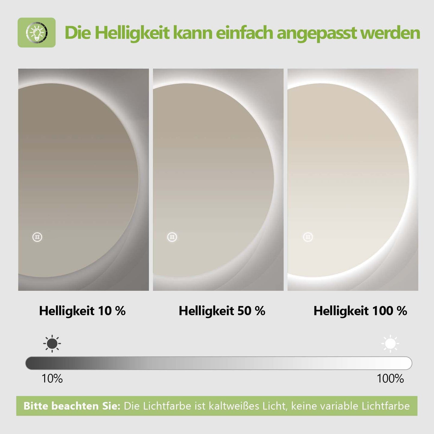 S'AFIELINA Bathroom Mirror with Lighting Round 60cm Diameter LED Bathroom Mirror with Touch Switch Dimmable Round Bathroom Mirror Cool White 6500K IP44 Energy Saving