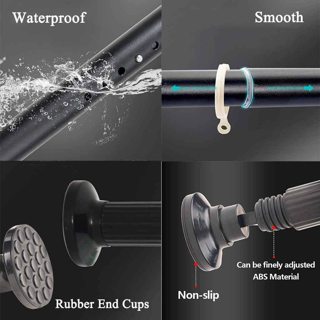 WHITNEY Extra Long Curtain Rod, No Drilling Required. Extendable Stainless Steel Curtain Rod for large windows, shower rooms, cabinets. 92-127cm.