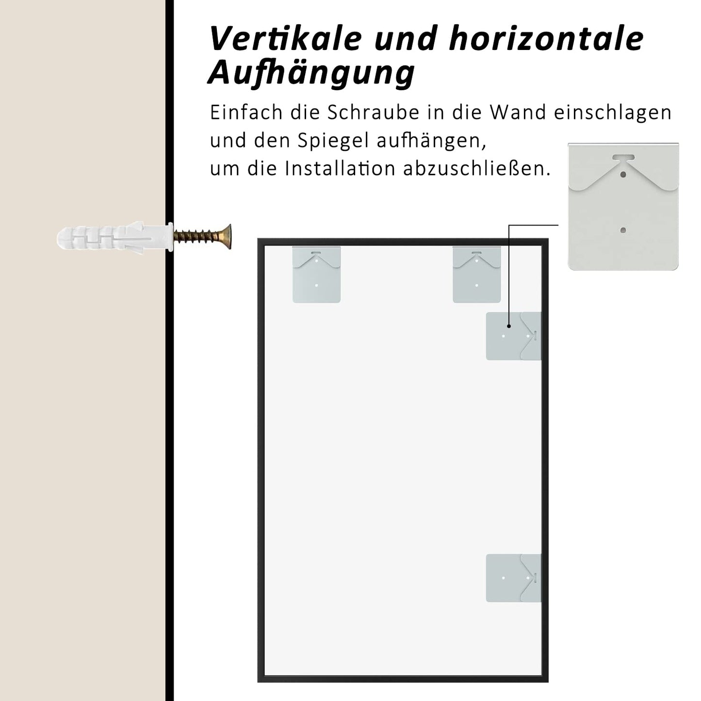 Goezes Black Mirror 50x70cm Bathroom Mirror Black Metal Frame Decorative Bathroom Wall Mirror for Bathroom, Living Room, Guest WC