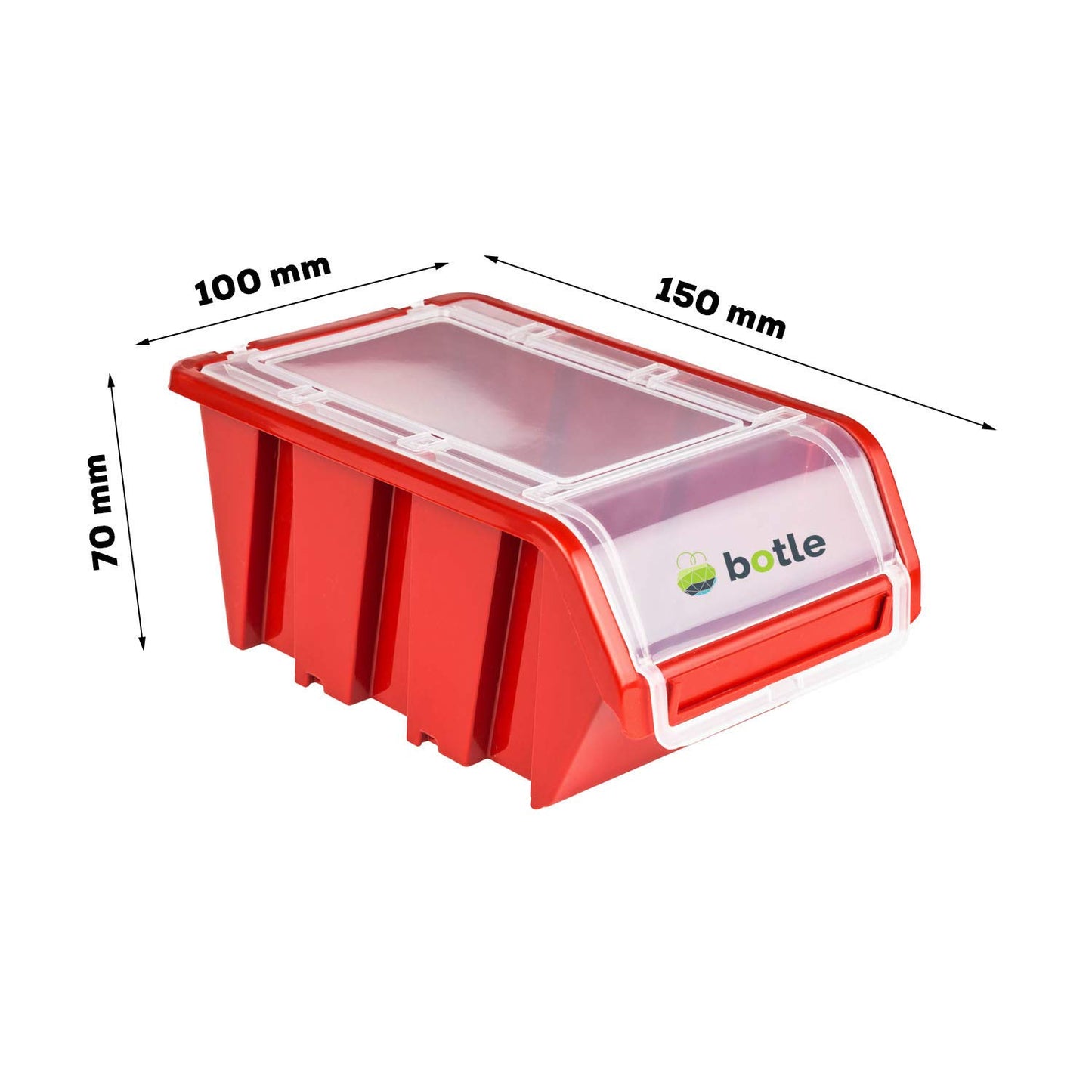 60-piece box with lid + wall shelf 120 x 80 cm, stackable bins, tilt shelf, storage boxes storage system (RED)