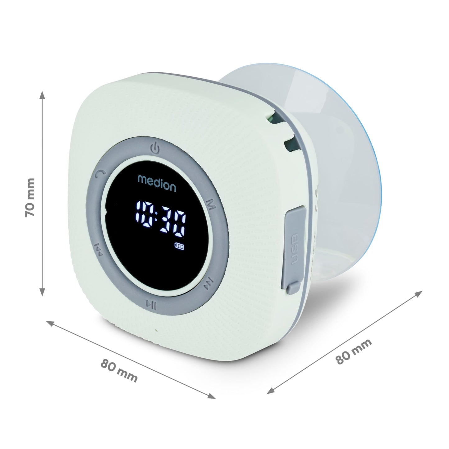 MEDION S66884 shower radio with Bluetooth (bathroom radio, FM radio, suction cup, LED display, IPX6 waterproof, built-in battery, MD43884) green