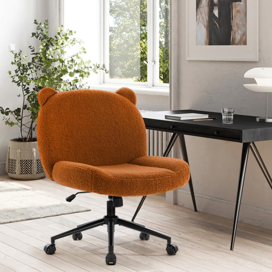 IWMH office chair without armrests, adjustable height swivel chair with wheels, desk chair with fabric padding, ergonomic chair, reading chair with wider cushion for cross-legged sitting (Brown)
