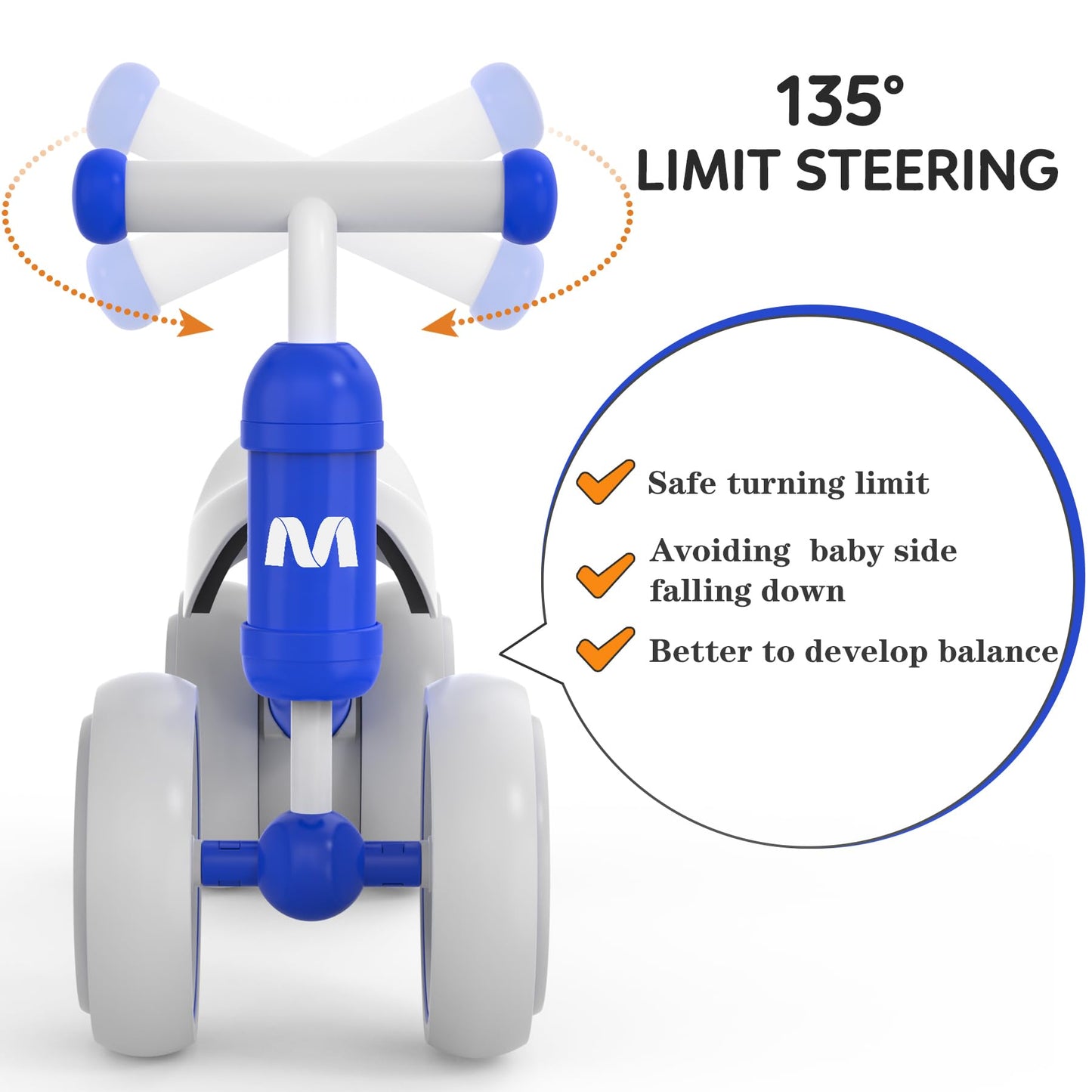 MHCYLION Kids Balance Bike from 1 year old with 4 wheels for 10-24 months baby, First Ride-On Bike for Boys Girls as gifts- Dark Blue