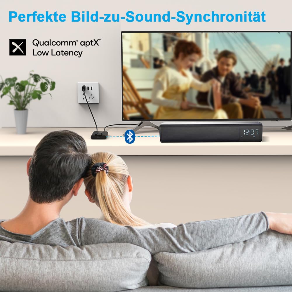 1Mii ML300 Bluetooth 5.3 Transmitter Receiver 2 in 1, aptX Low Latency and Adaptive, Dual Link Bluetooth Adapter for 2 Headphones, Audio Transmitter Jack for TV, Airplane, Fitness, Stereo System, 15h Battery