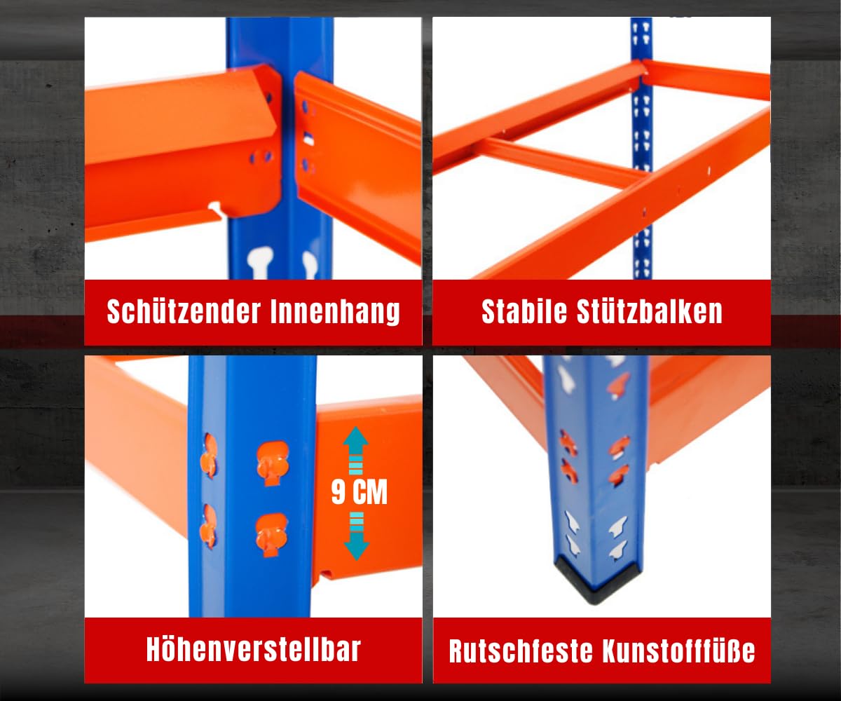PROREGAL Tire Rack Tiger XL | HxWxD 200x150x45 cm | 300kg shelf load | up to 18 tires (205/55 R16) | Blue/Orange | Workshop Shelf, Storage Shelf, Basement Shelf