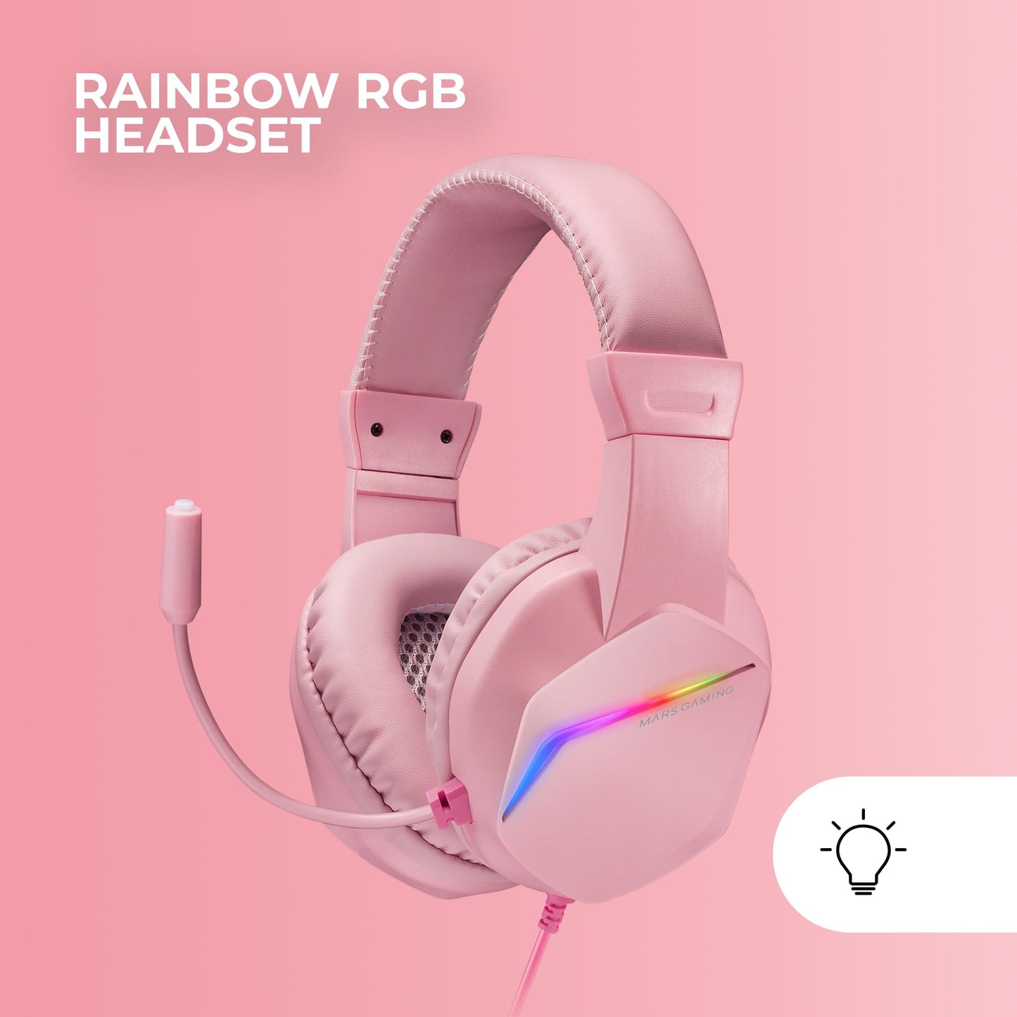 MARSGAMING MCP-RGB3, Gaming Keyboard Fixed RGB + Gaming Mouse RGB Flow 3200 DPI + Over-Ear RGB Headset + XXL Mousepad, Pink, Spanish Language.
