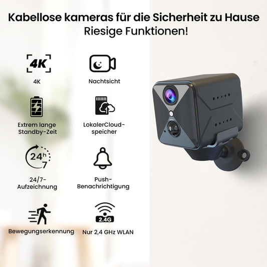 Javiscam Mini Camera, 4K Surveillance Camera, Indoor Surveillance Camera, WiFi Camera with Live Streaming to Mobile, Cameras with High-capacity 2800mAh Battery, Motion Detection, Night Vision, SD/Cloud Storage