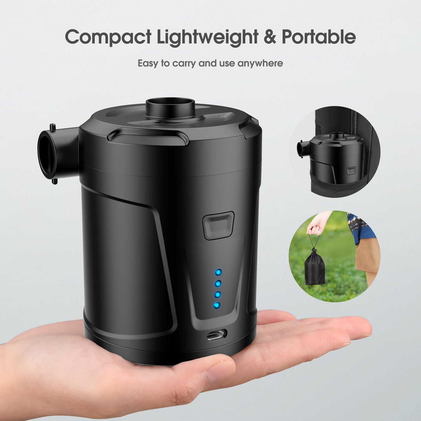 SUPPOU SUPPOU Electric Air Pump, 5200mAh, portable air pump with fast inflation/deflation, rechargeable electric pump with 3 nozzles for kids paddling pool, swimming pool, air mattress.