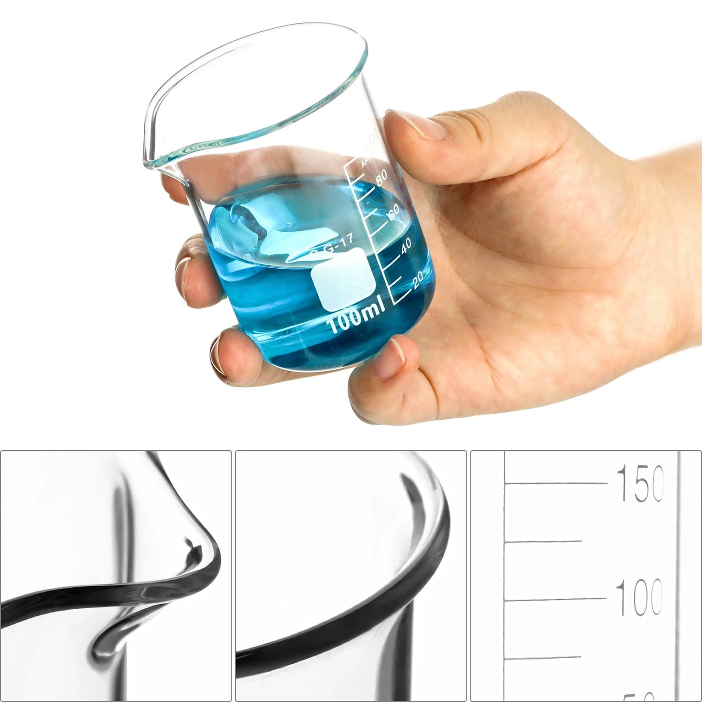 QWORK® Glass Beaker Set 50ml 100ml 250ml 500ml 1000ml, 5 Pcs Graduated Measuring Cups for Lab Kitchen