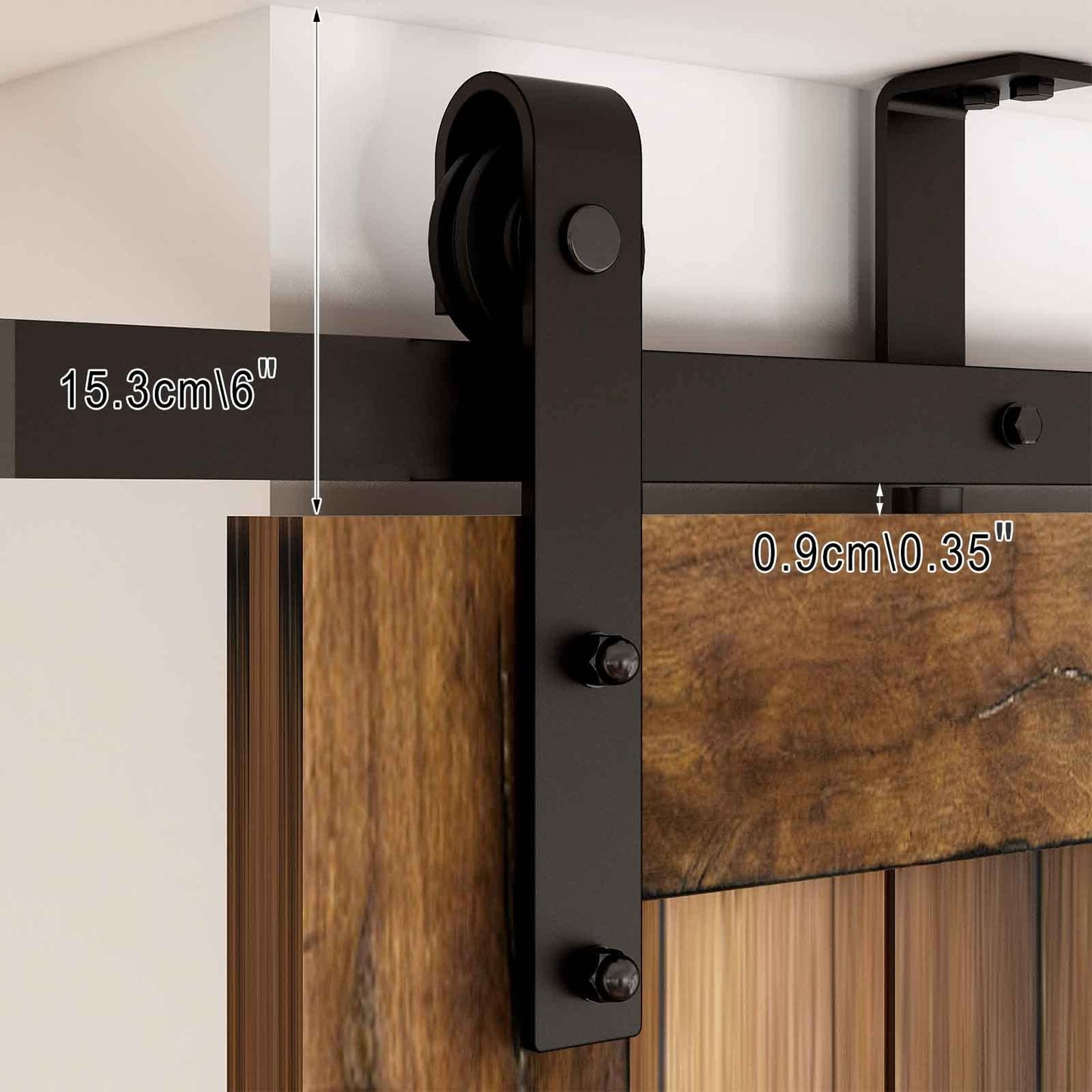 6FT/1.8M Ceiling Mount Sliding Barn Door Hardware, L-shaped bracket system, Fits 60cm wide, single door panel.