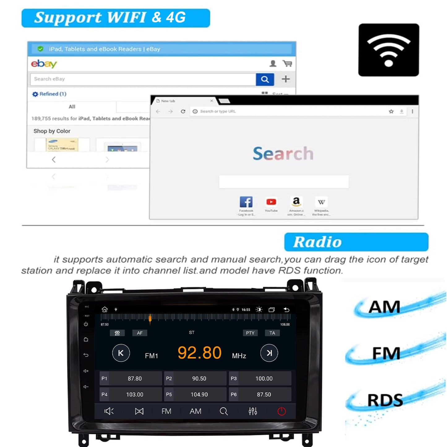 Android 12 car stereo compatible with Mercedes Vito W639 car stereo W169 W245 W639 with CarPlay, Android Auto Octa-Core CPU, 9-inch IPS touchscreen with Bluetooth 5.0 USB WiFi 4G SWC DSP DAB, 6+128GB.