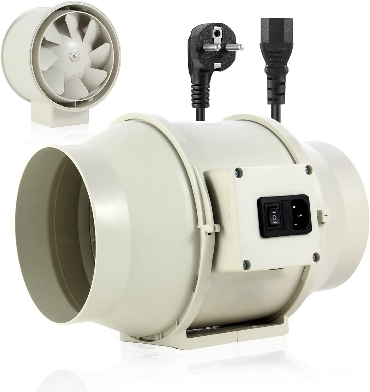 FanGoFast Smoke Extractor Duct Fan 150 mm Inline Duct Fan Exhaust Ventilator Pipe Fan 230 V Quiet with IEC Socket EU Plug + 1.5 m EU Power Cord for Bathroom, Office, Grow Rooms