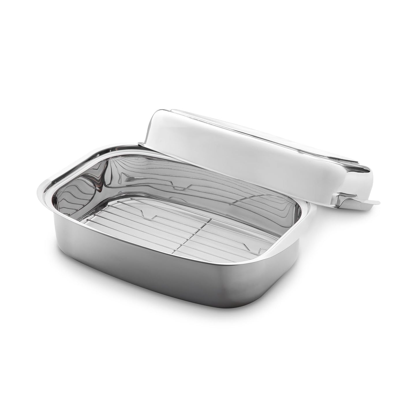 3 in 1 Stainless Steel Roaster 36 x 24 x 9.6 cm (7.2 L) Induction Oven Dish with Lid, including removable rack.