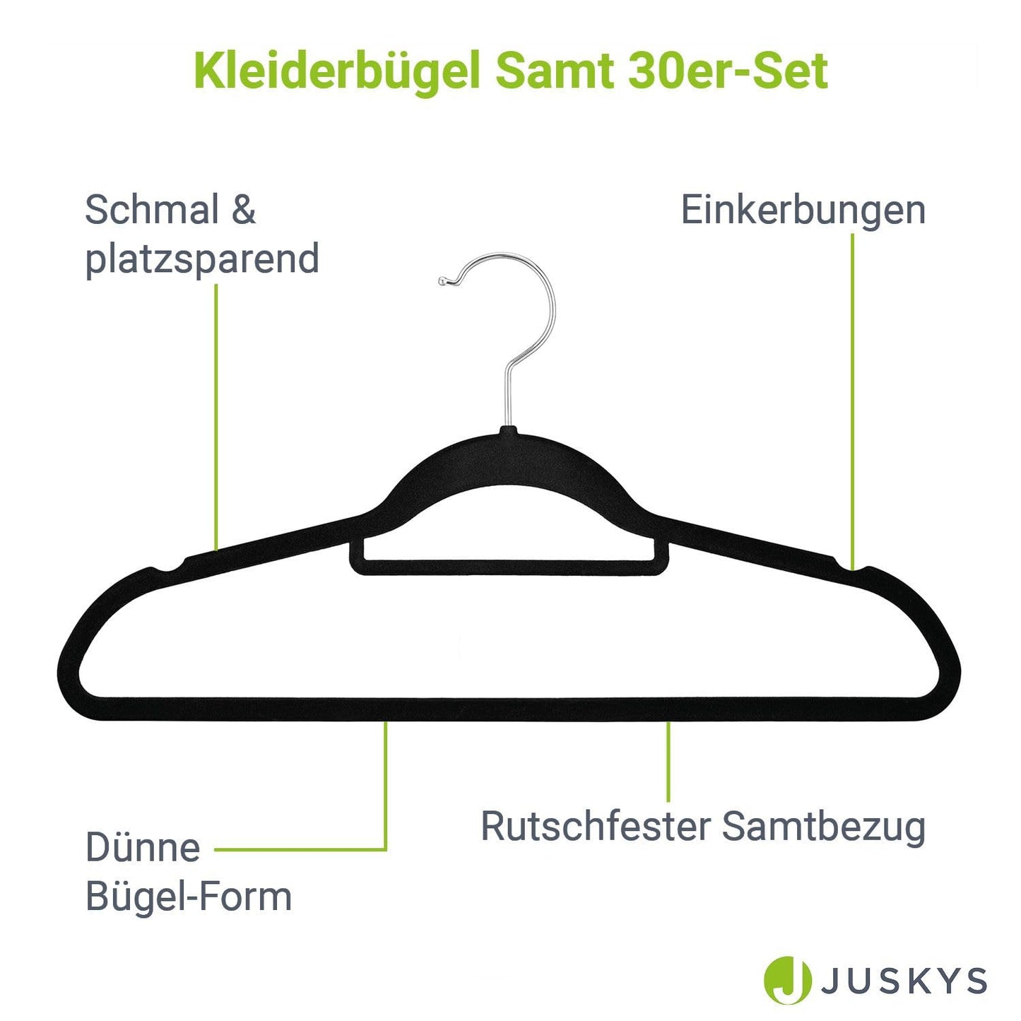 Juskys Velvet Hangers 50-piece Set - nonslip, slim, space-saving - flocked velvet hangers - swivel hooks - 50 Black Hangers