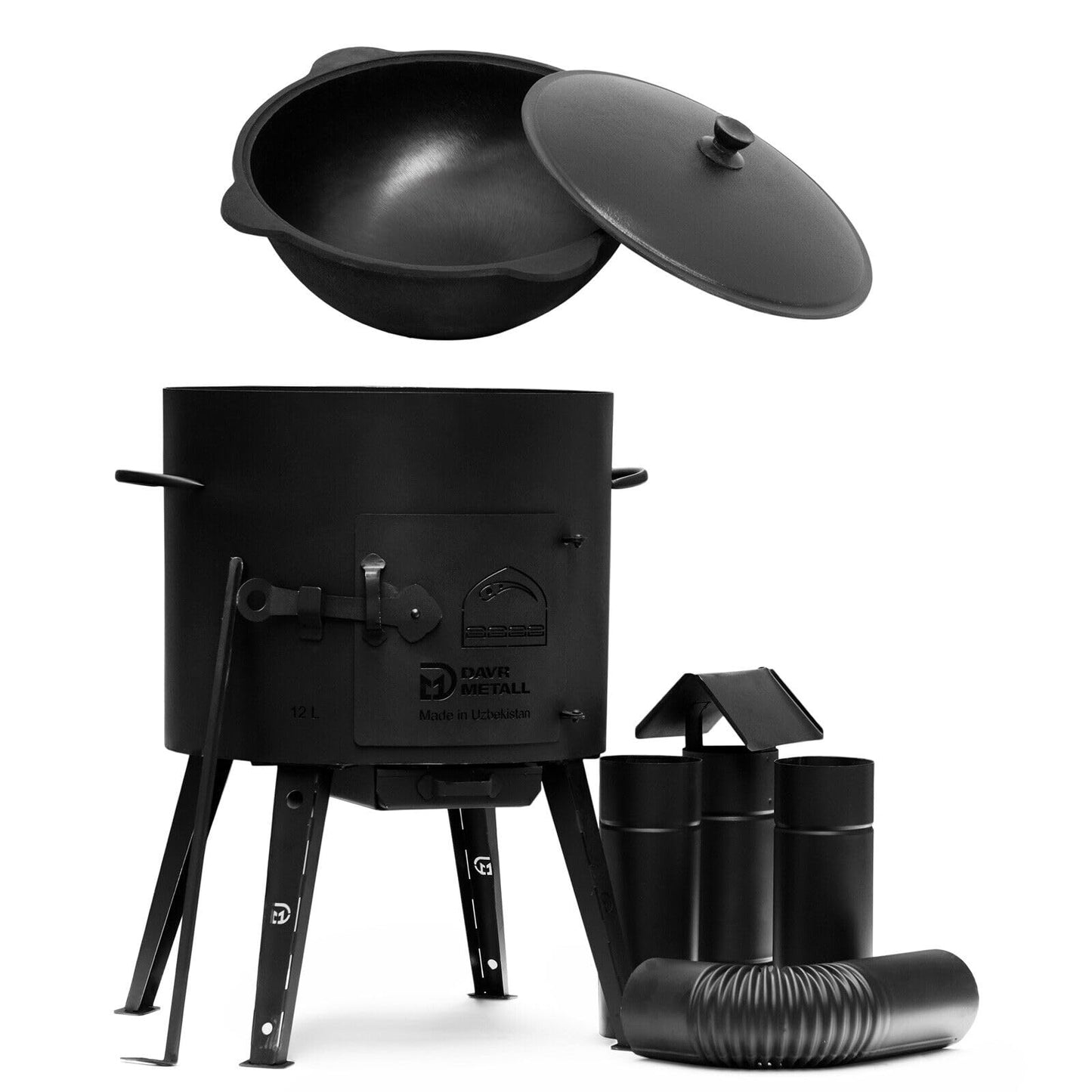 Ø40 Uchag 2mm steel Utschak with chimney flue Utschag camping stove 12L Kazan Round Cassan fire pit field kitchen outdoor kitchen one-pot stove goulash cannon