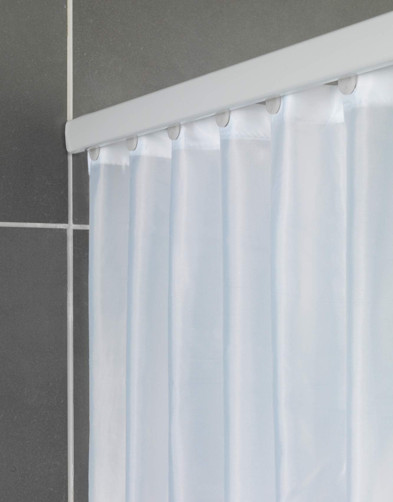 WENKO Telescopic Shower Curtain Rail Era White, extendable rail made of rust-free aluminum, for hanging all shower curtains, including attachment without drilling, 75-125 x 2 x 3.5 cm