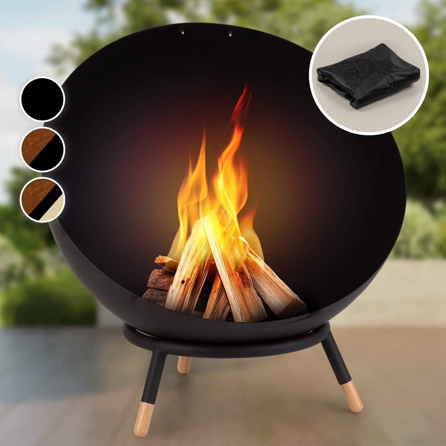 Blumfeldt Fire Pit, outdoor fire pit with 3-leg stand, tiltable fire bowls for garden & balcony, camping fire pit large, weatherproof garden fire pit, fire bowls 50x75x50 cm
