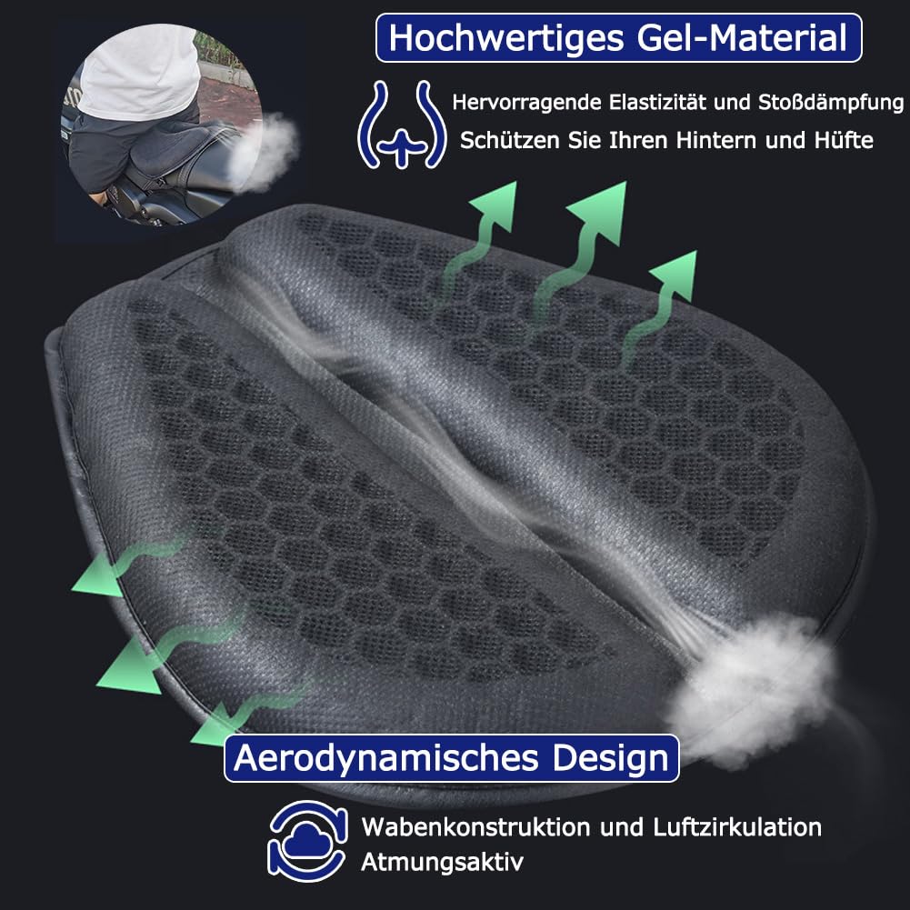PhyiFlbey Motorcycle Gel Seat Cushion Moto 3D Honeycomb Universal Seat Cover Structure Breathable Shock Absorbing reduces Motorcycle Gel Seat Pad for Comfortable Long Rides Patent No.: 015020732-0001